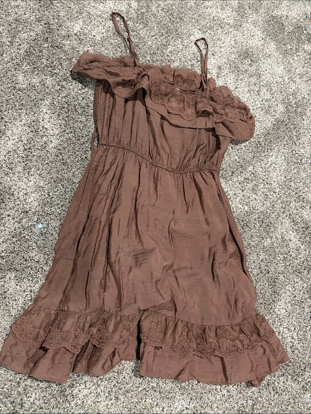 mine Brown Ruffle Lace Summer Dress